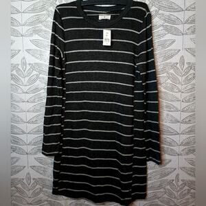 Lou & Grey Long Sleeve Dress Sweater Signature Soft Striped Gray NEW